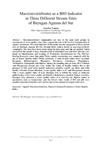 Macroinvertebrates As a BIO Indicator in Three Different Stream Sites of Bayugan Agusan Del Sur