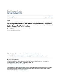Reliability and Validity of the Thematic Apperception Test Scored by the Discomfort-Relief Quotient