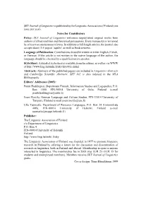SKY Journal of Linguistics Is Published by the Linguistic Association of Finland (One Issue Per Year)