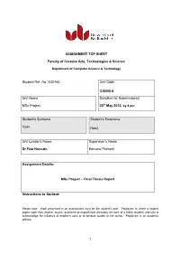 1 ASSIGNMENT TOP SHEET Faculty of Creative Arts, Technologies