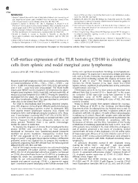 Cell-Surface Expression of the TLR Homolog CD180 in Circulating Cells from Splenic and Nodal Marginal Zone Lymphomas