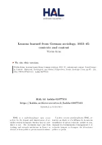 Lessons Learned from German Sociology, 1933–45: Contexts and Content Wiebke Keim