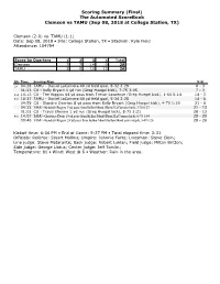 Scoring Summary (Final) the Automated Scorebook Clemson Vs TAMU (Sep 08, 2018 at College Station, TX)