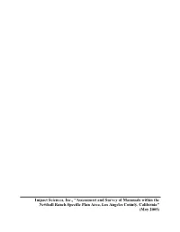 Assessment and Survey of Mammals Within the Newhall Ranch Specific