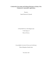 Catalytically Generating and Utilizing Hydrogen to Reduce Nox Emissions in Automobile Applications