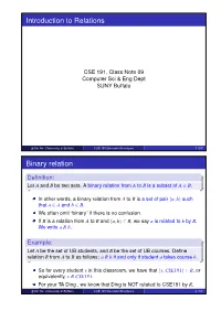 Introduction to Relations Binary Relation