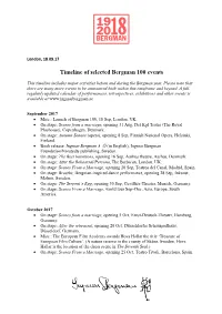 Timeline of Selected Bergman 100 Events