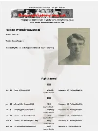 Fight Record Freddie Welsh (Pontypridd)
