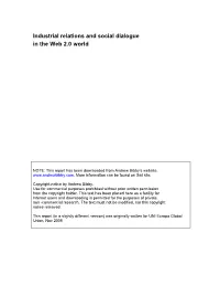 Industrial Relations and Social Dialogue in the Web 2.0 World