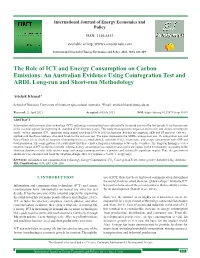 The Role of ICT and Energy Consumption on Carbon Emissions: an Australian Evidence Using Cointegration Test and ARDL Long-Run and Short-Run Methodology