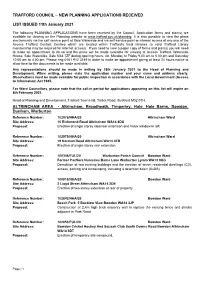 Trafford Council – New Planning Applications Received