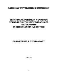 Benchmark Minimum Academic Standards for Undergraduate Programmes in Nigerian Universities