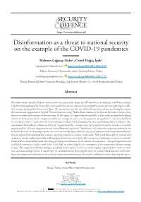 Disinformation As a Threat to National Security on the Example of the COVID-19 Pandemics