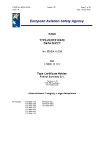 EASA Fokker F27 TC All Marks Data Sheet
