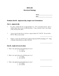 GEOL360 Structural Geology Problem Set #3: Apparent Dip, Angles And