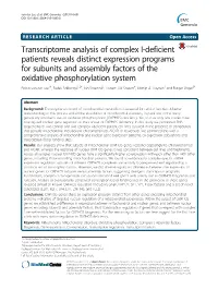 Transcriptome Analysis of Complex I-Deficient Patients Reveals Distinct