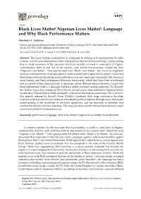 Nigerian Lives Matter!: Language and Why Black Performance Matters