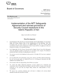 Implementation of the NPT Safeguards Agreement in Iran For
