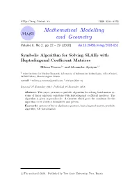 Symbolic Algorithm for Solving Slaes with Heptadiagonal Coefficient