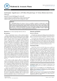 Systematic Significance of Pollen Morphology of Citrus (Rutaceae) from Owerri