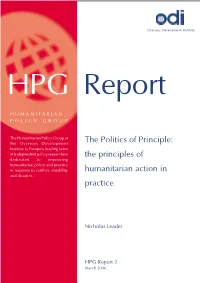 The Principles of Humanitarian Action in Practice HPG Report