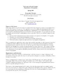 University of North Carolina Department of Geography Spring 2010 Geographic Thought