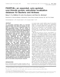 Psortdb—An Expanded, Auto-Updated, User-Friendly Protein Subcellular Localization Database for Bacteria and Archaea Nancy Y