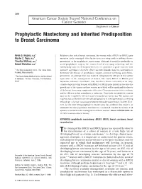 Prophylactic Mastectomy and Inherited Predisposition to Breast Carcinoma
