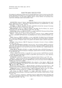 SOFTWARE RECEIVED the Inclusion of a Publication on This List Does Not Preclude Publication of a Note Or Review in an Issue of This Journal