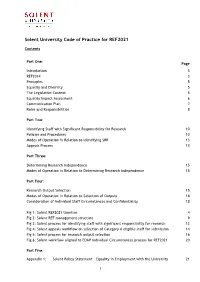 Solent University Code of Practice for REF2021