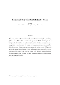 Economic Policy Uncertainty Index for Macao