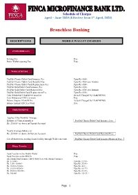 Schedule of Charges – Branchless Banking (Apr to Jun 2020)