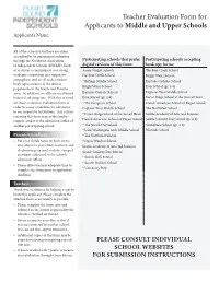Teacher Evaluation Form for Applicants to Middle and Upper Schools Applicant’S Name