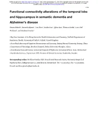 Functional Connectivity Alterations of the Temporal Lobe and Hippocampus in Semantic Dementia and Alzheimer's Disease