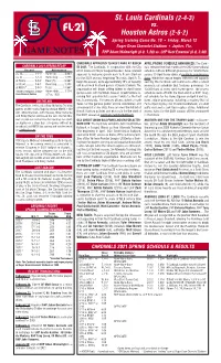GAME NOTES RHP Adam Wainwright (0-0, 1.80) Vs