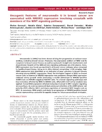 Oncogenic Features of Neuromedin U in Breast Cancer Are Associated with NMUR2 Expression Involving Crosstalk with Members of the WNT Signaling Pathway