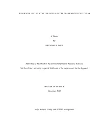 Range Size and Habitat Use of Elk in the Glass Mountains, Texas