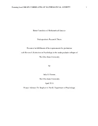 Running Head: BRAIN CORRELATES of MATHEMATICAL ANXIETY 1