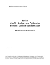 Sudan: Conflict Analysis and Options for Systemic Conflict Transformation