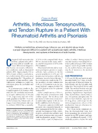 Arthritis, Infectious Tenosynovitis, and Tendon Rupture in a Patient with Rheumatoid Arthritis and Psoriasis