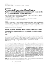 First Record of Anastrepha Obliqua(Diptera