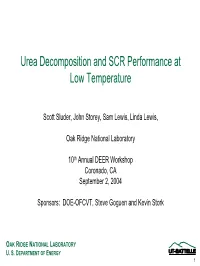 Urea Decomposition and SCR Performance at Low Temperature