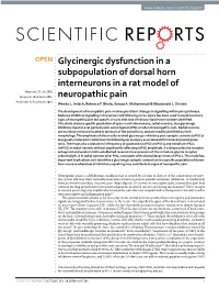 Glycinergic Dysfunction in a Subpopulation of Dorsal Horn