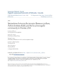 Interactions Between the Invasive Burmese Python, Python Bivittatus Kuhl, and the Local Mosquito Community in Florida, USA Lawrence E