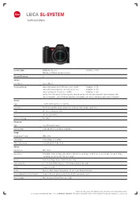 LEICA SL-SYSTEM Technical Data