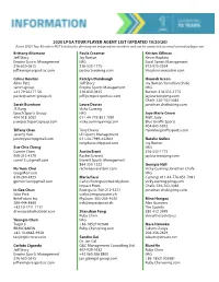 2020 Lpga Tour Player-Agent List (Updated 10/20/20)