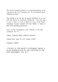A Plain Introduction to the Criticism of the New Testament, Vol. II