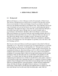 Elements of Change 6. Behavioral Therapy 6.1