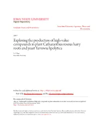 Exploring the Production of High-Value Compounds in Plant Catharanthus Roseus Hairy Roots and Yeast Yarrowia Lipolytica Le Zhao Iowa State University