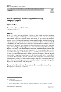 Gestalt Psychology, Frontloading Phenomenology, and Psychophysics